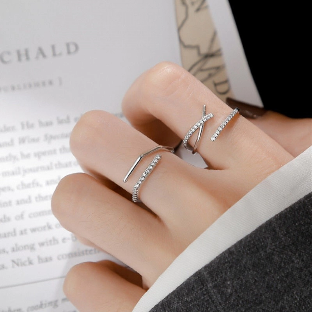 925 Sterling Silver Open Adjustable Ring Shiny Zircon Multifunctional Decoration Simple Index Finger Ring Female Wedding Jewelry 925 Sterling Silver Open Adjustable Ring Shiny Zircon Multifunctional Decoration Simple Index Finger Ring Female Wedding Jewelry