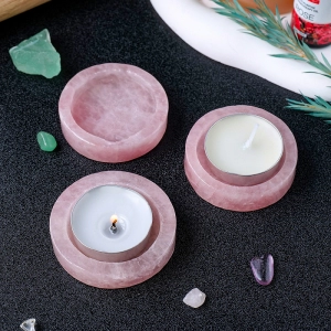 1PC Natural Crystal Rose Quartz Candlestick Powder Crystal Raw Stone Round Aromatherapy Candle Home Decoration