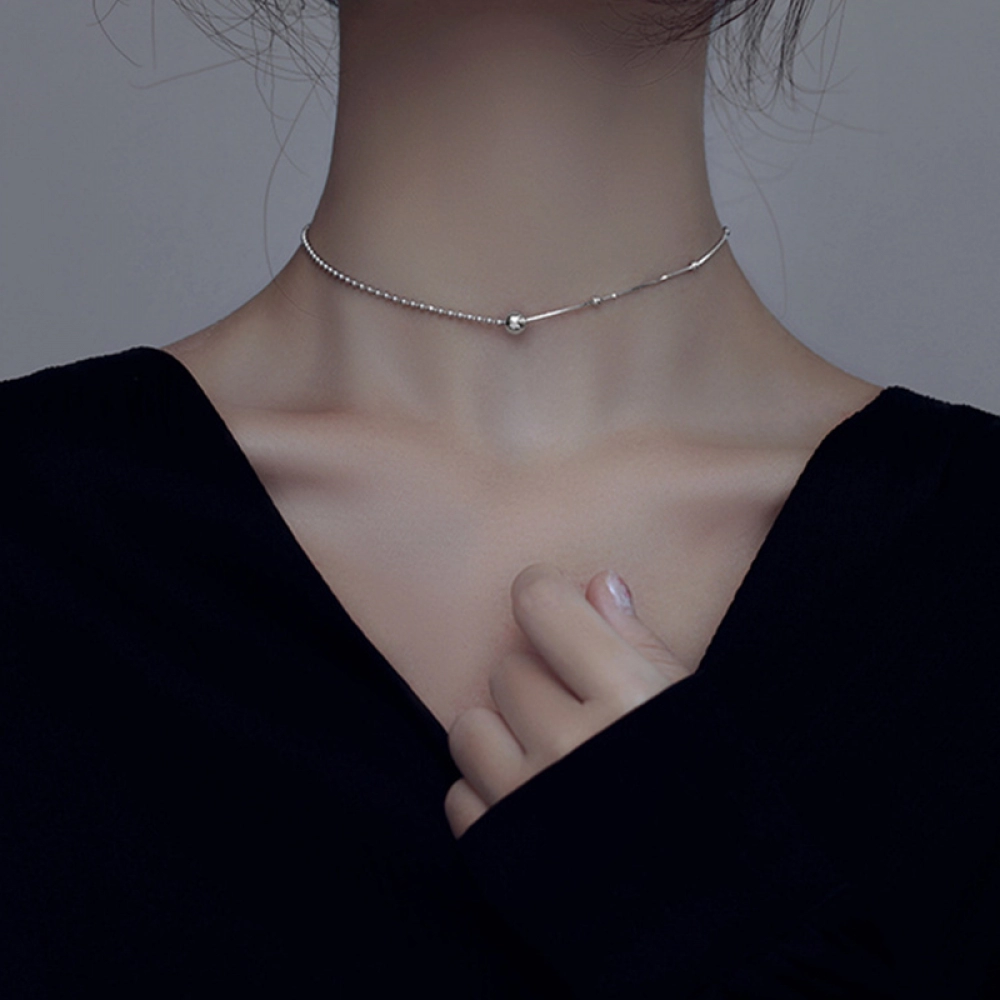 925 Sterling Silver Snake Bone Chain Simple Short Style Temperament Round Bead Collar Chain Neckchain Women's Fashion Jewelry 925 Sterling Silver Snake Bone Chain Simple Short Style Temperament Round Bead Collar Chain Neckchain Women's Fashion Jewelry